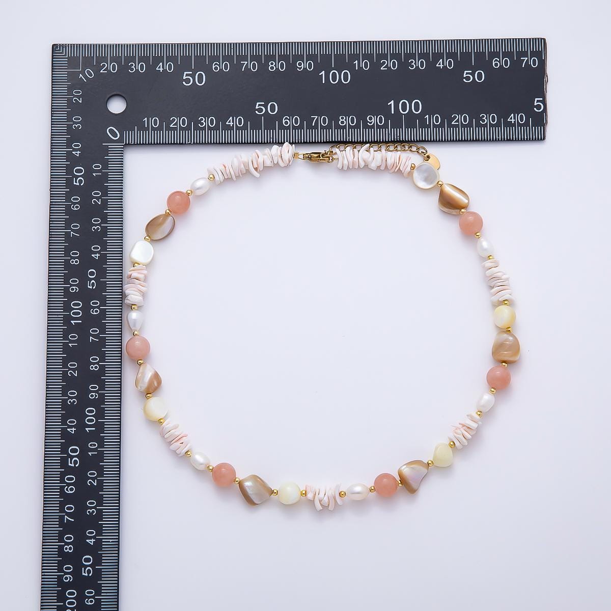 Handmade 5mm Pink Quartz Pika Pearl Multifaceted Gemstone Chain 15.5 Inch Necklace Wedding Jewelry Coastal Layering Necklace Gift | WA-04729