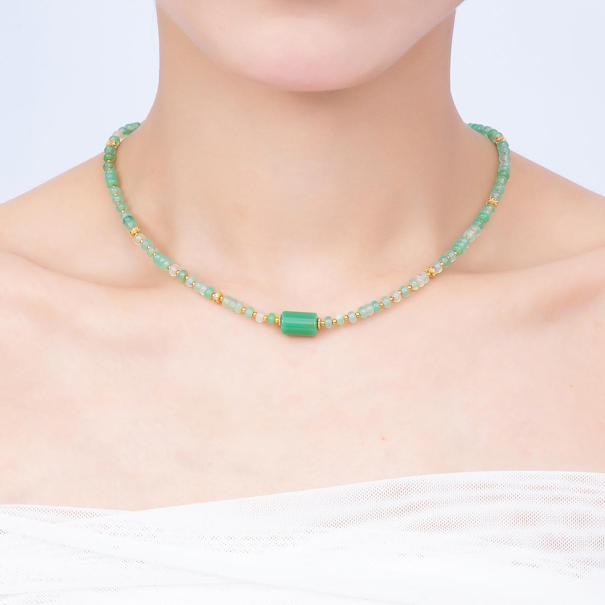 Handmade 4.2mm Green Prehnite Rondelle Bead Gemstone Chain 16 Inch Necklace Elegant Crystal Jewelry Birthday Gift for Her | WA-04739