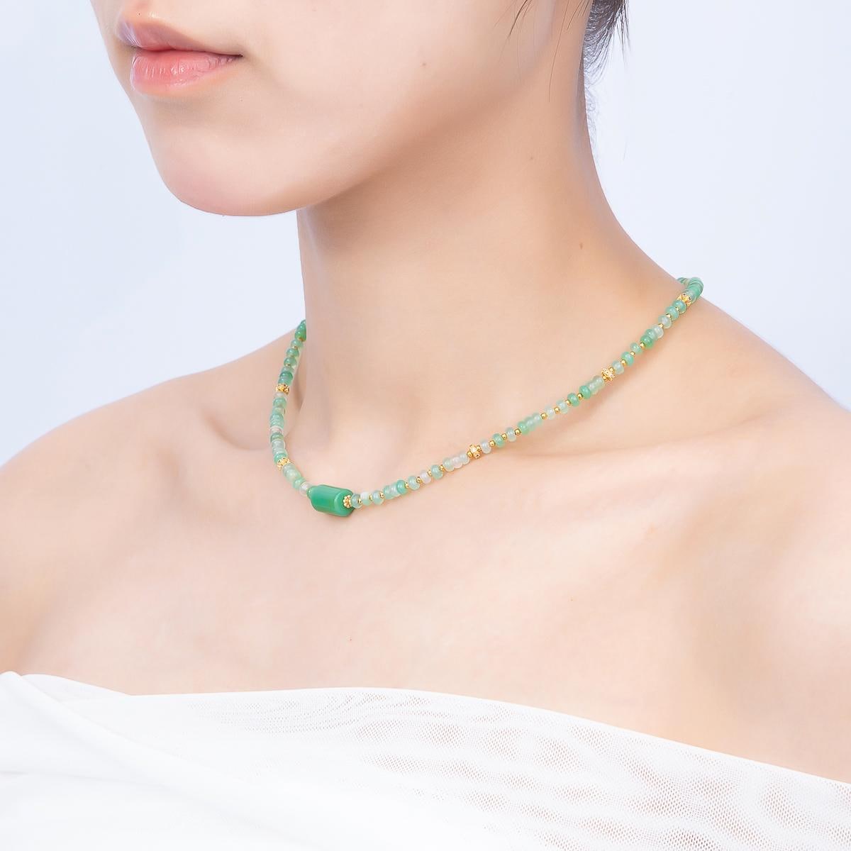Handmade 4.2mm Green Prehnite Rondelle Bead Gemstone Chain 16 Inch Necklace Elegant Crystal Jewelry Birthday Gift for Her | WA-04739