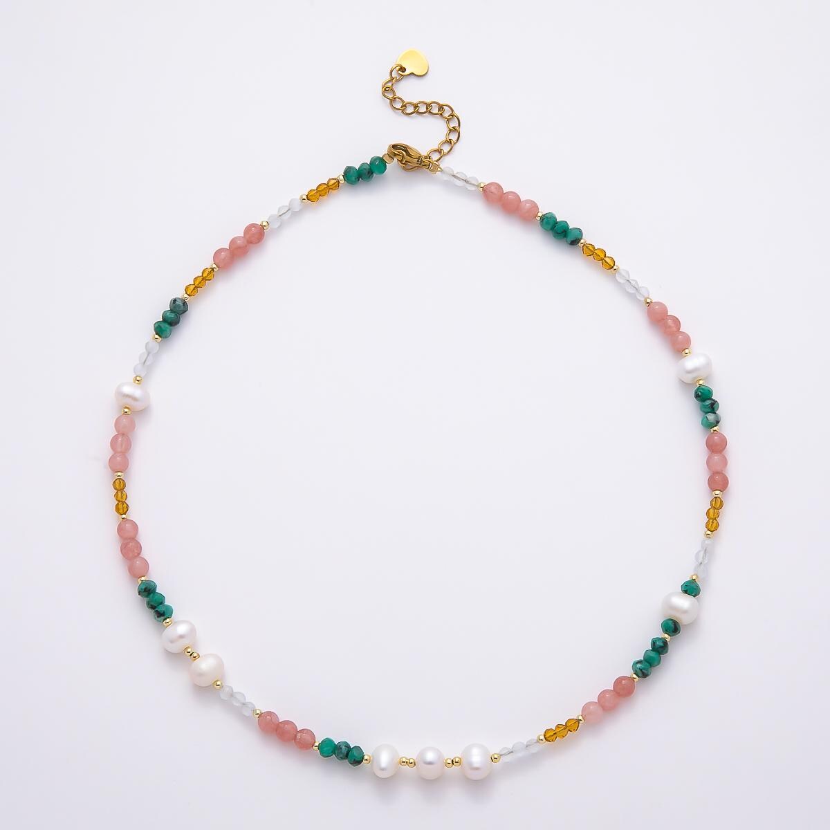 Handmade 4.2mm Shell Pearl Multicolor Multifaceted Bead Gemstone Chain 16 Inch Necklace Boho Coquette Jewelry Bridal Gift for Her | WA-04740
