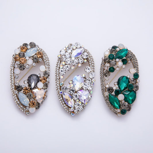 Rhinestone Oval Brooch 63mm Crystal Statement Pin for Wedding Shawl Fashion Piece for Coat Bags Scarves Elegant Jewelry Accessory | BH177