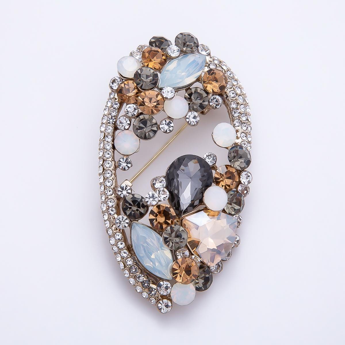 Rhinestone Oval Brooch 63mm Crystal Statement Pin for Wedding Shawl Fashion Piece for Coat Bags Scarves Elegant Jewelry Accessory | BH177