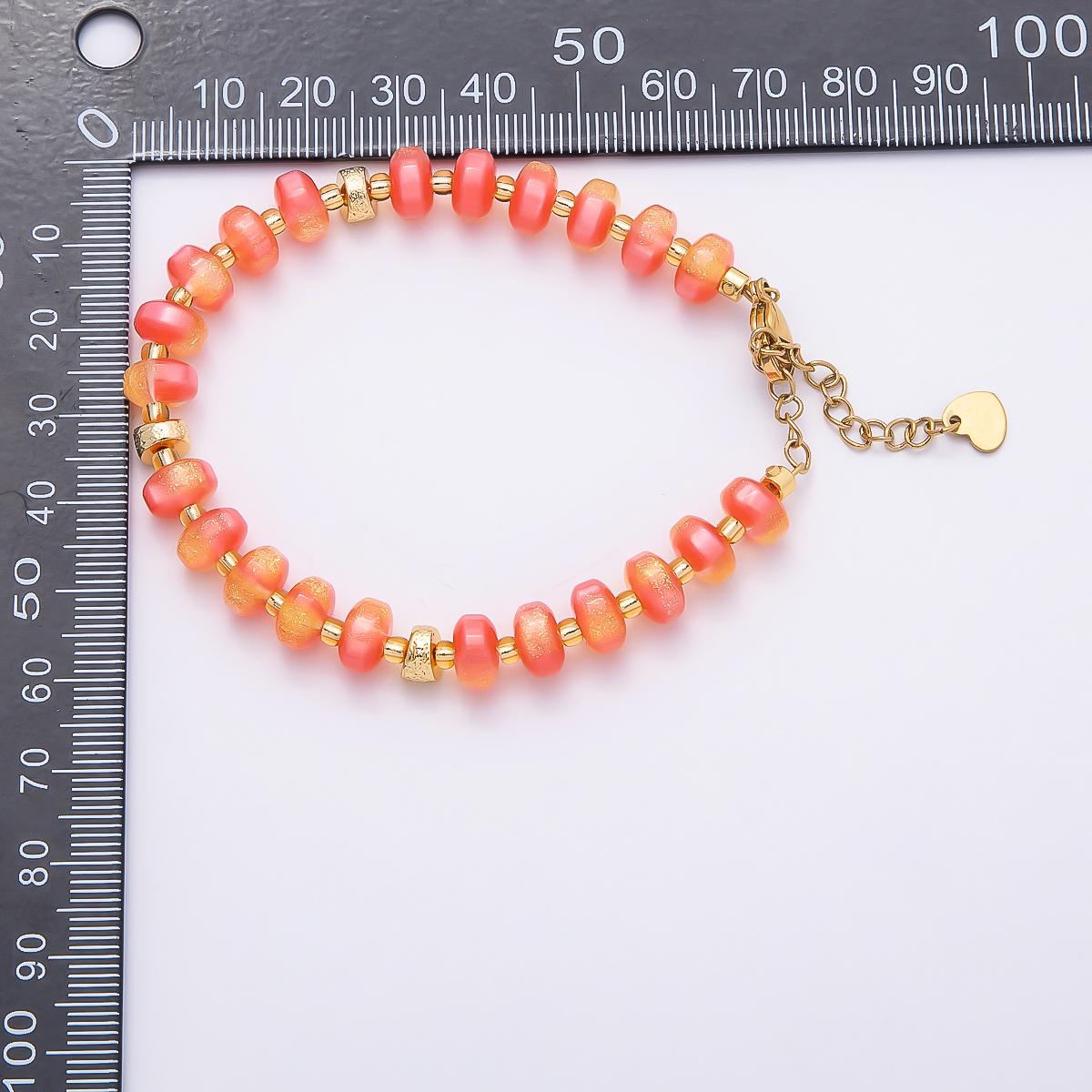 Handmade 8mm Orange, Yellow, Blue, Green, Pink Glitter Rondelle Bead Resin 7 Inch Bracelet w. Extender Summer Jewelry Gift | WA-04554