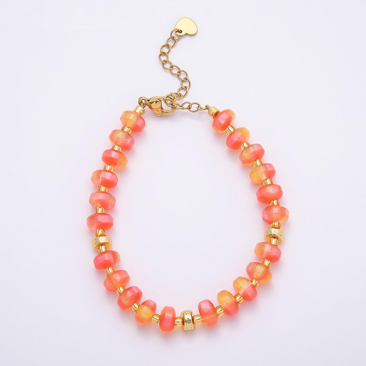 Handmade 8mm Orange, Yellow, Blue, Green, Pink Glitter Rondelle Bead Resin 7 Inch Bracelet w. Extender Summer Jewelry Gift | WA-04554