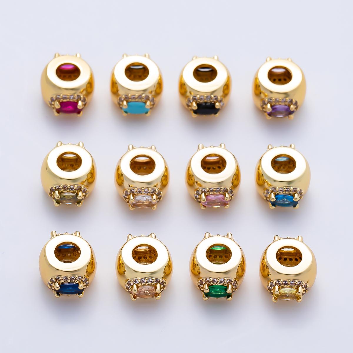 16k gold filled Oval CZ birthstone rondelle spacer beads 10mm DIY Jewelry Making Supply for bracelet necklace Charm Slider BEADS-379