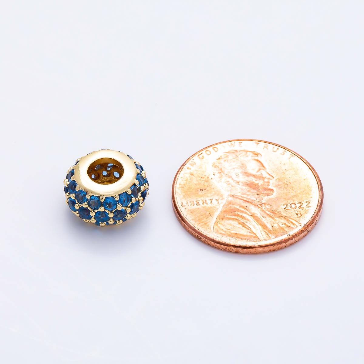 16K Gold Filled 10.5mm Black, Purple, Clear, Green, Blue Micro Paved CZ Rondelle Bead DIY Jewelry Making Supply Birthstone | Beads-000398