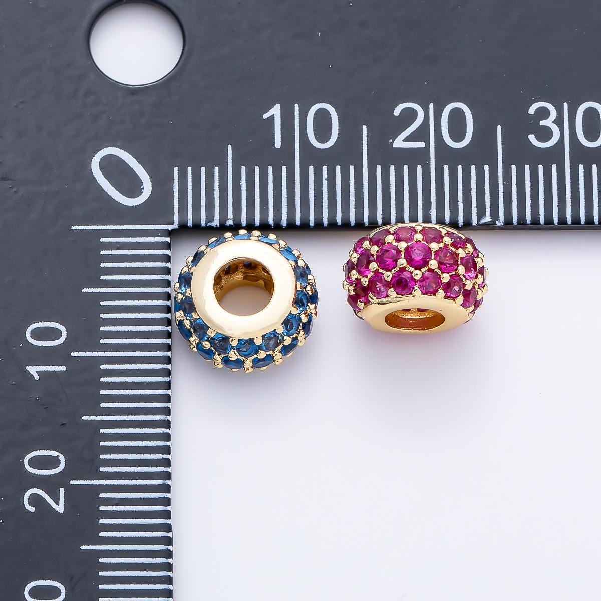 16K Gold Filled 10.5mm Black, Purple, Clear, Green, Blue Micro Paved CZ Rondelle Bead DIY Jewelry Making Supply Birthstone | Beads-000398