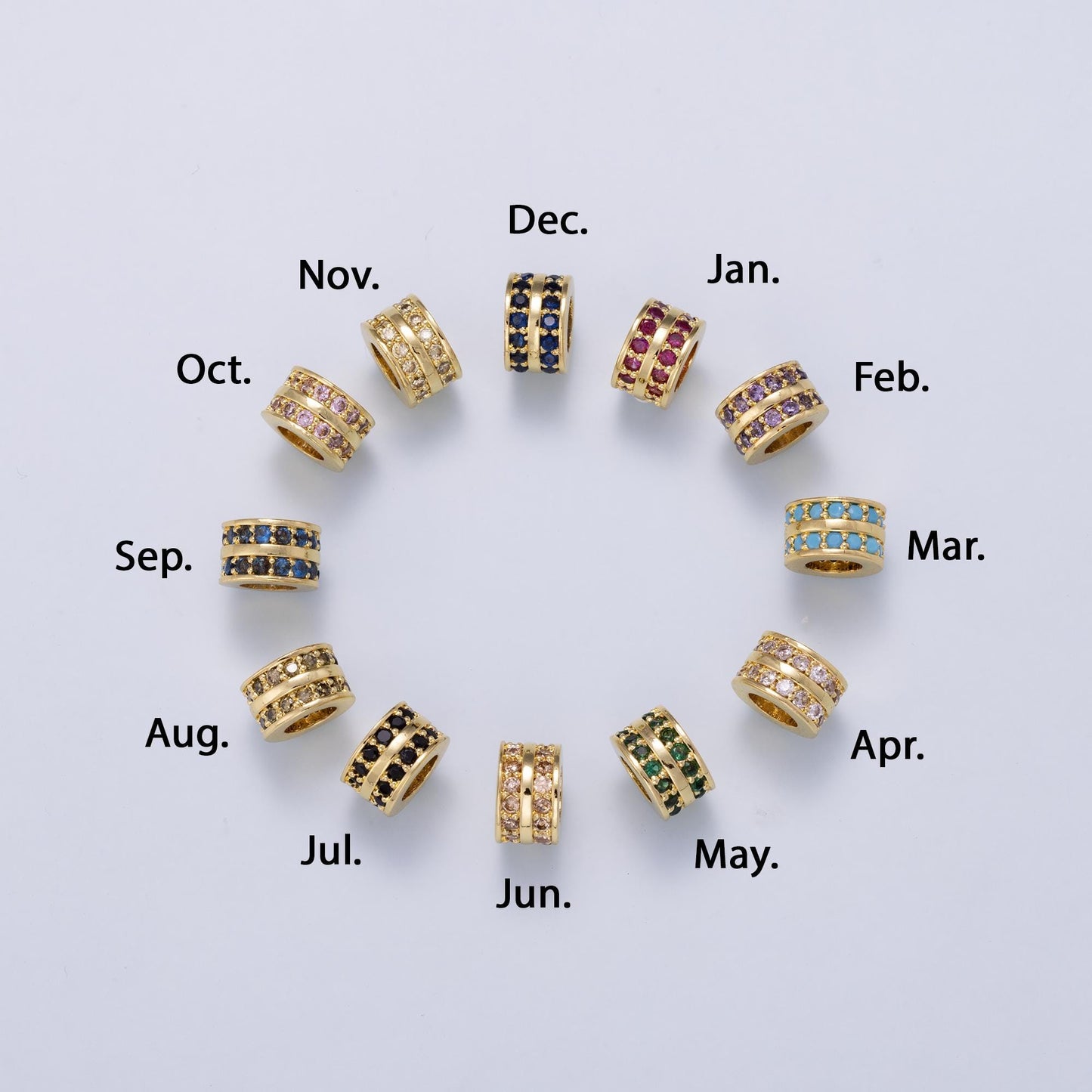 Gold Birthstone Spacer Beads CZ Rondelle Barrel Spacer 16k Gold Filled Bead, DIY Jewelry Making Supplies, Bracelet Necklace Charm Beads-411