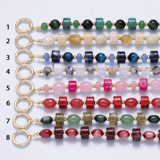 Handmade Green, Red, Pink, Grey, Blue, Peach Rondelle Gemstone Phone Strap Wristlet Chunky Lanyard Tech Accessory Gift for Her | WB-00342