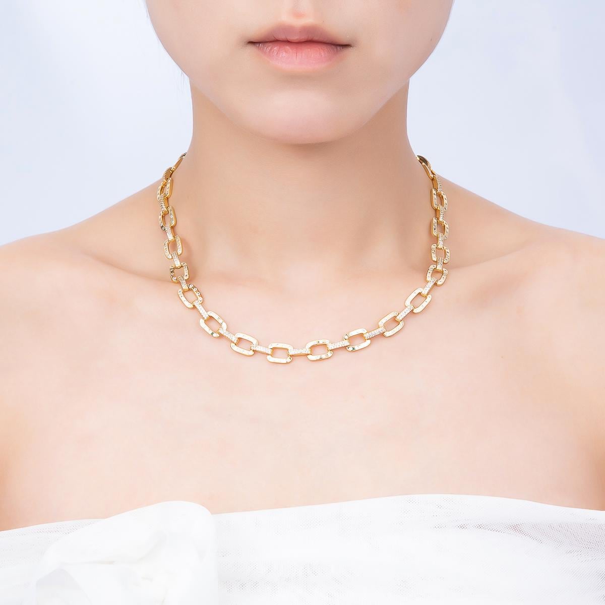 Statement Gold Micro Pave Chain CZ Paper Clip Cable Chain Specialty Link Micro Pave Clear Chain Chunky Chain Necklace WA-4759