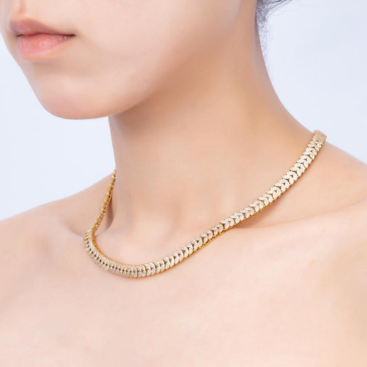 18k Gold Filled Marquise Pave Link Necklace Elegant Luxury Tennis Necklace 17 inch long WA-4758
