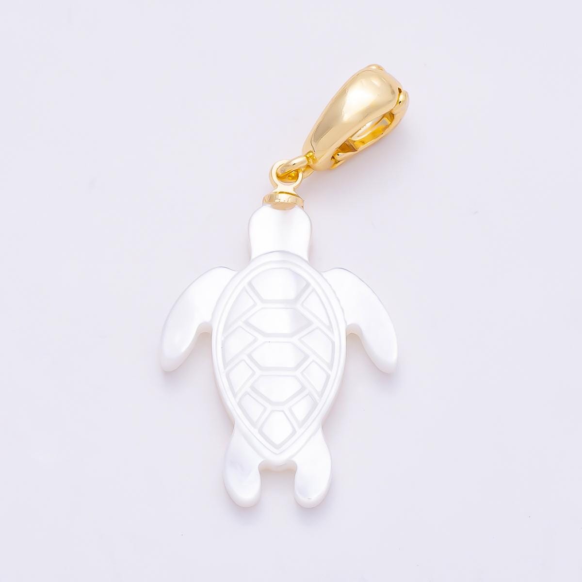 White Shell Pearl Sea Turtle Pendant with 24k Gold Filled Bail Natural Shell Charm for Necklace or Jewelry Making Ocean Animal Charms-1321