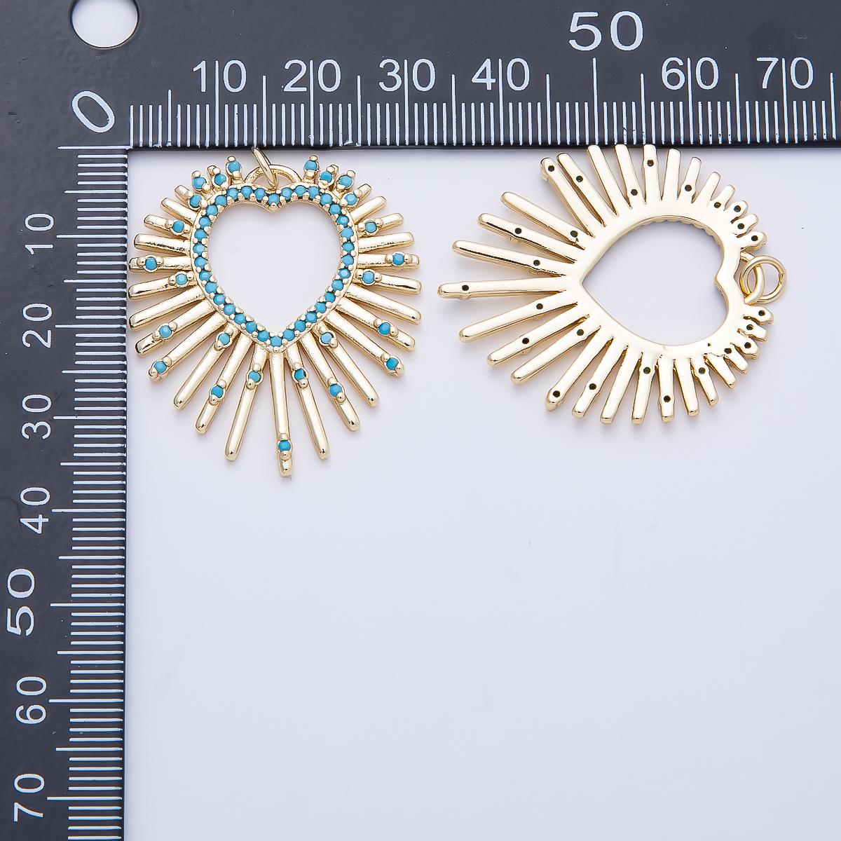 16K Gold Filled 34.7mm Turquoise Sunburst Open Heart Charm Vibrant Sunray Pendant DIY Jewelry Making Supply Gift for her | CHARMS-1253