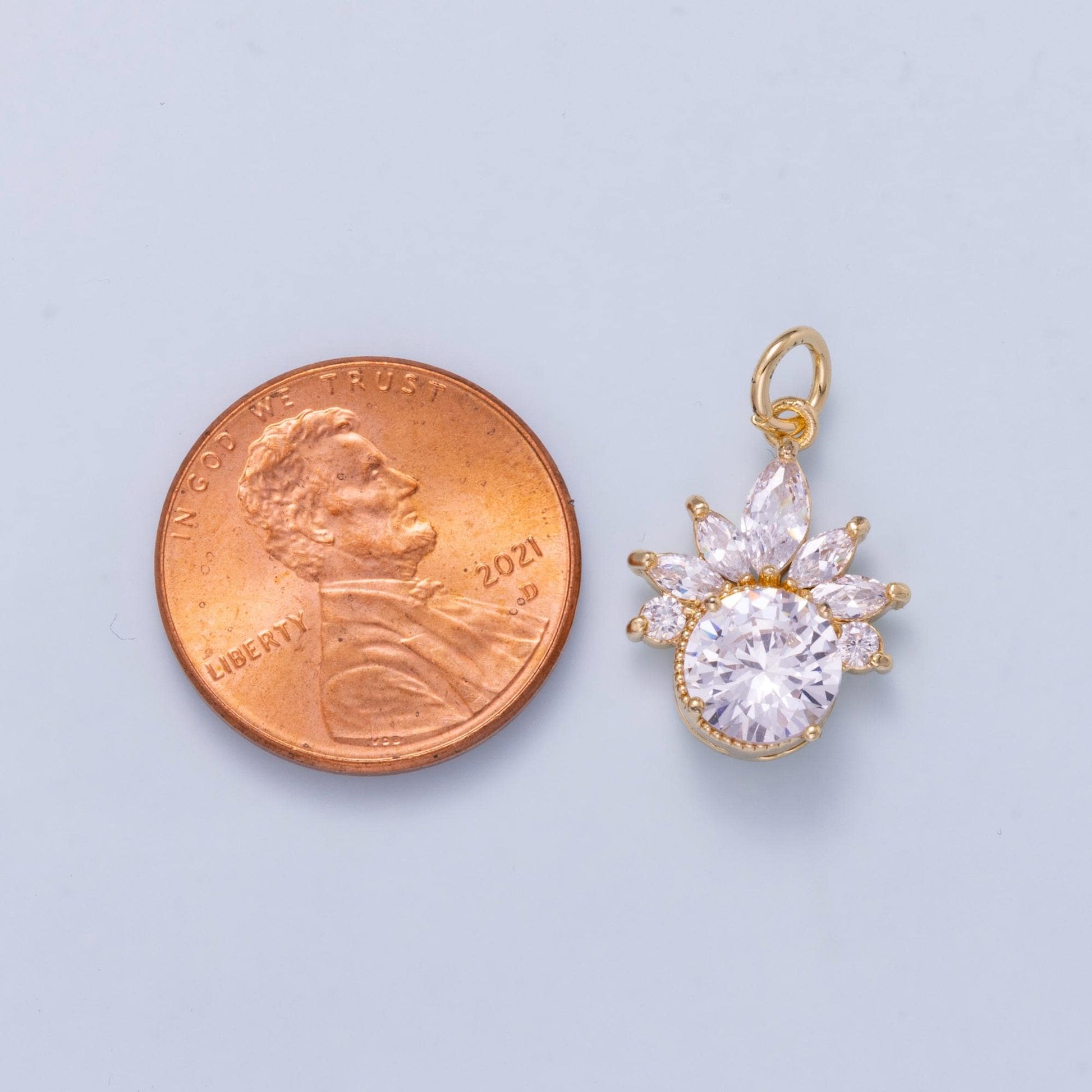 16K Gold Filled 17mm Marquise Round CZ Flower Solitaire Mini Charm Sunburst Charm Layering Necklace DIY Jewelry Supply | Charms-01044