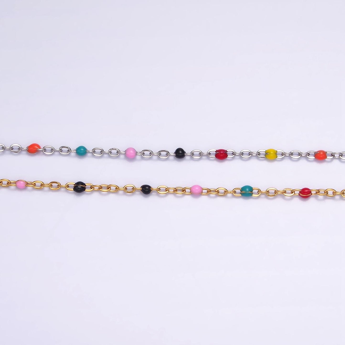 Stainless Steel 1.8mm Satellite Enamel Bead Cable Unfinished Chain For Jewelry Making in Gold & Silver | ROLL-1427 ROLL-1428