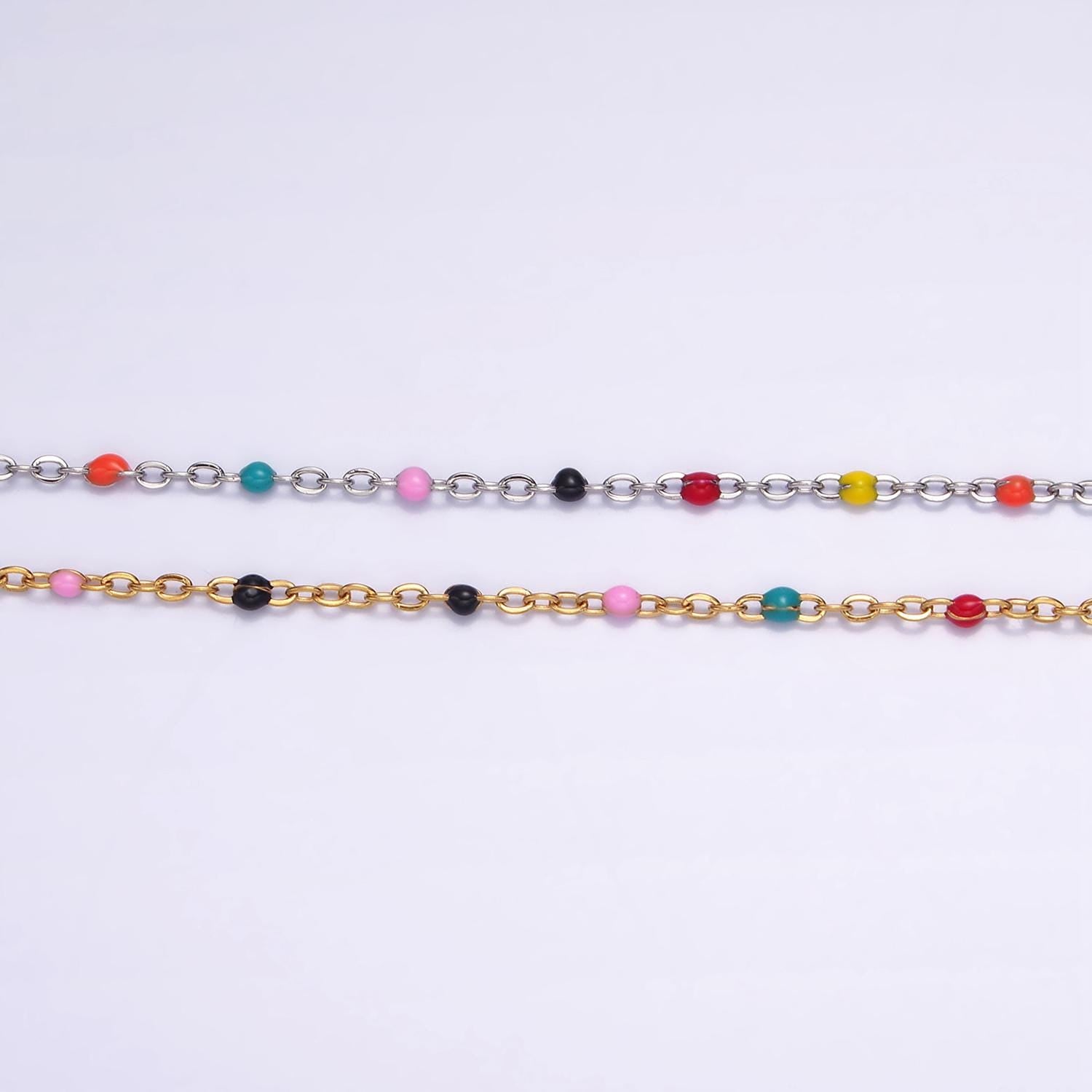 Stainless Steel 1.8mm Satellite Enamel Bead Cable Unfinished Chain For Jewelry Making in Gold & Silver | ROLL-1427 ROLL-1428