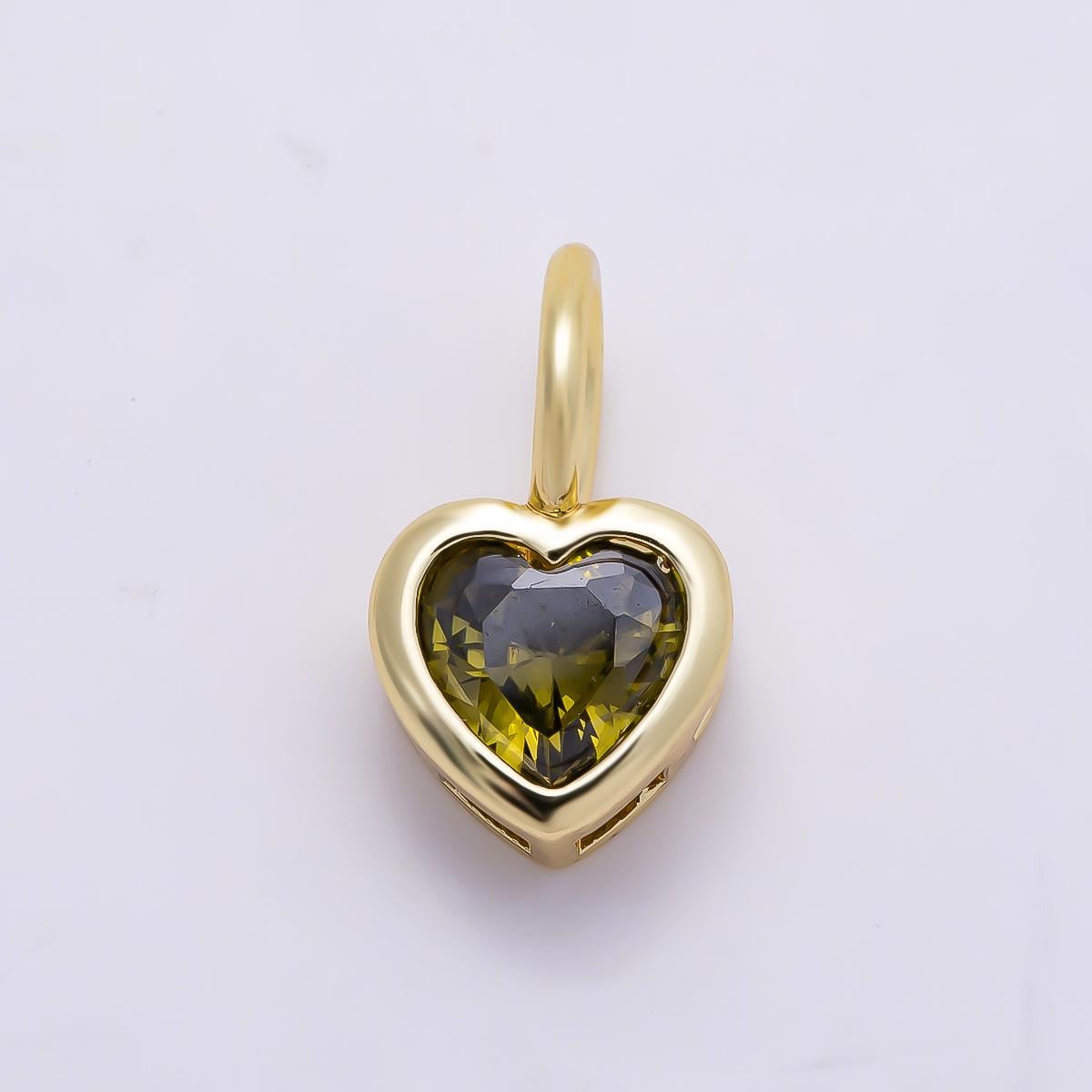 16k Gold Filled 8mm Birthstone Heart Charm Cubic Zirconia Charms Personalized custom Jewelry Making Necklace Pendant | Charms-1287