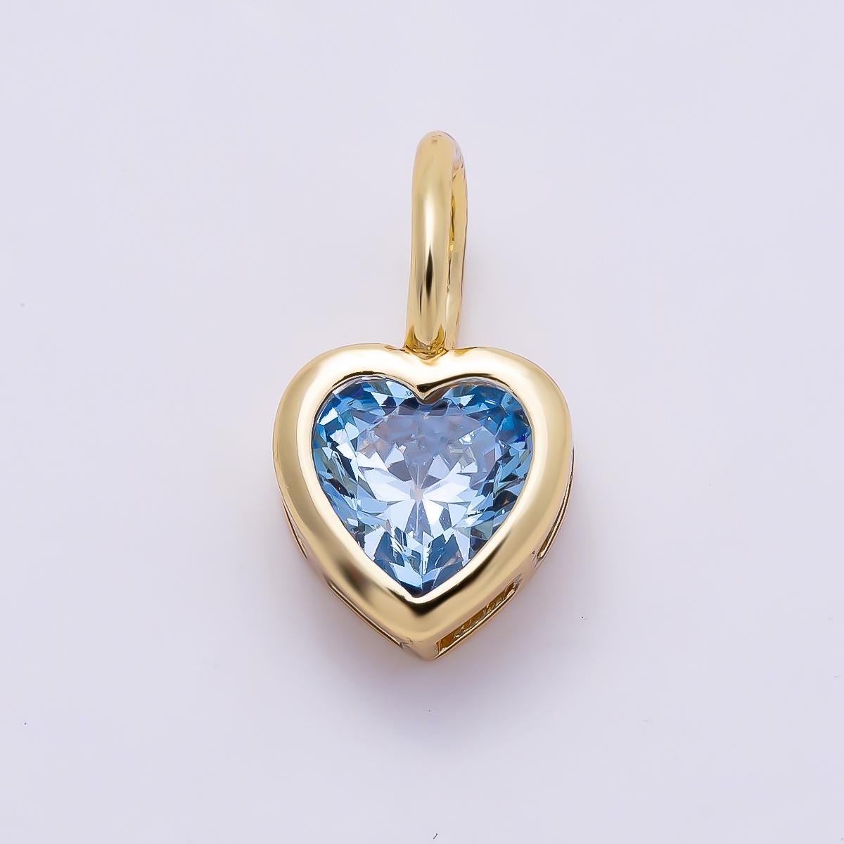 16k Gold Filled 8mm Birthstone Heart Charm Cubic Zirconia Charms Personalized custom Jewelry Making Necklace Pendant | Charms-1287