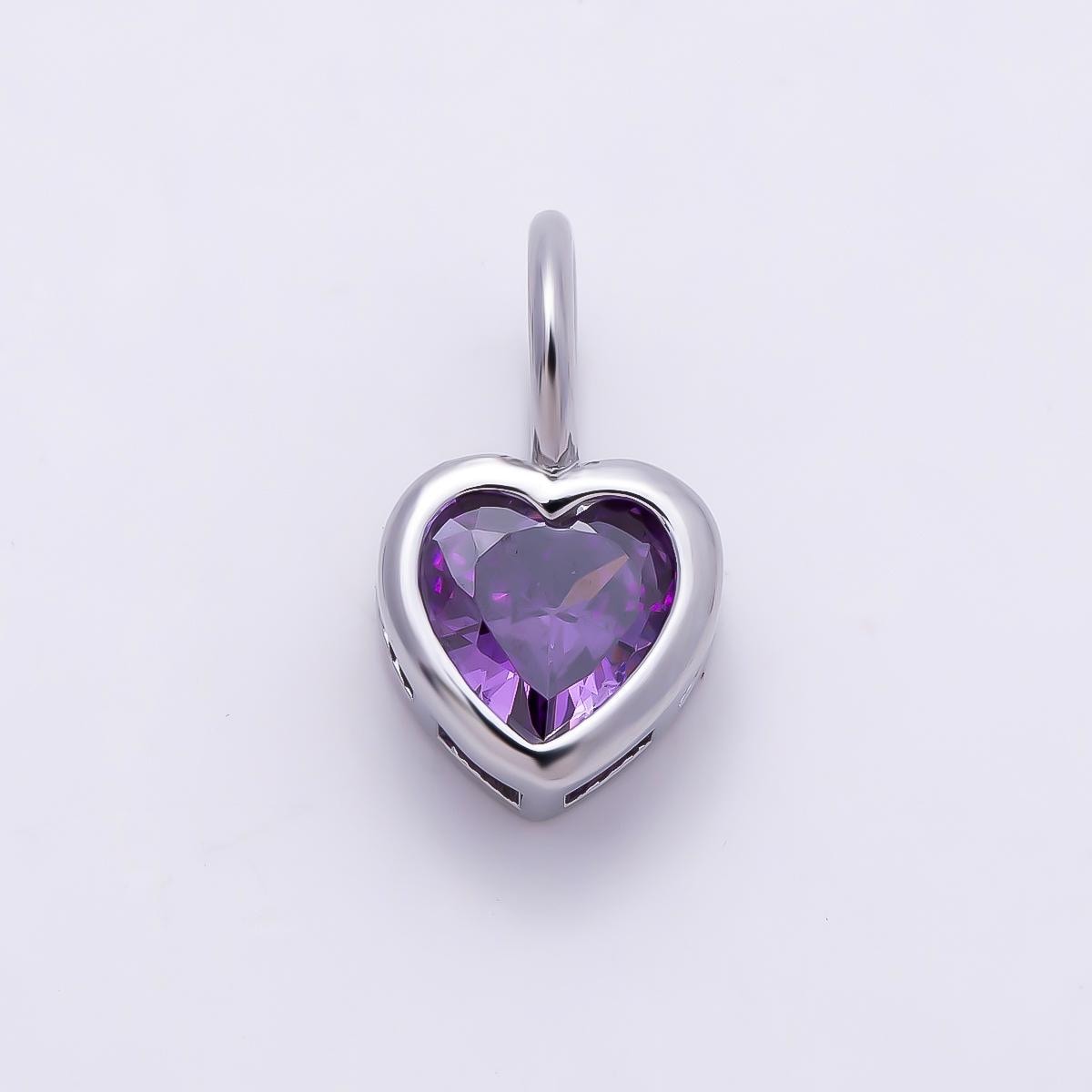 Silver 8mm Birthstone Heart Charm Cubic Zirconia Charms Personalized custom Jewelry Making Necklace Pendant | Charms-1299