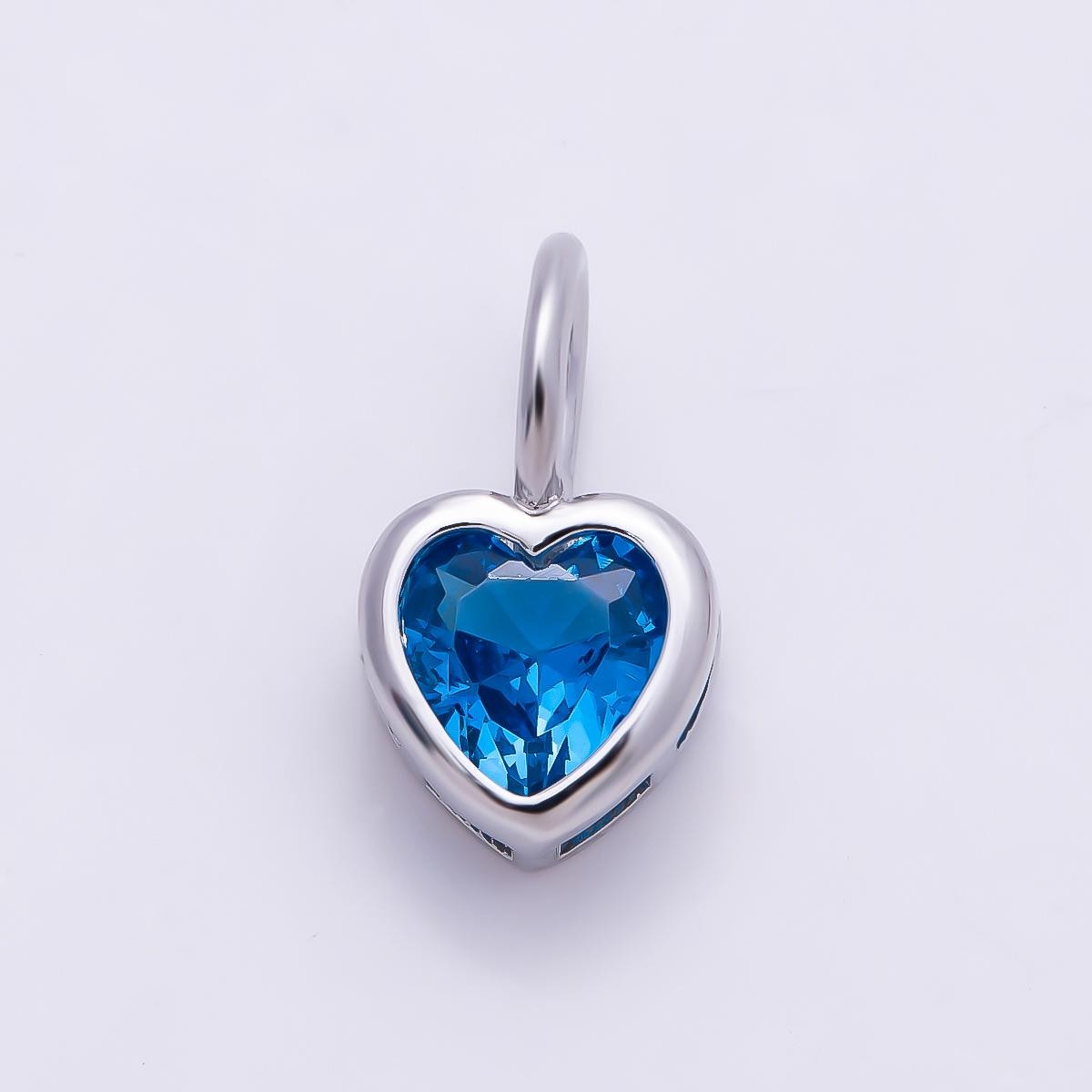 Silver 8mm Birthstone Heart Charm Cubic Zirconia Charms Personalized custom Jewelry Making Necklace Pendant | Charms-1299