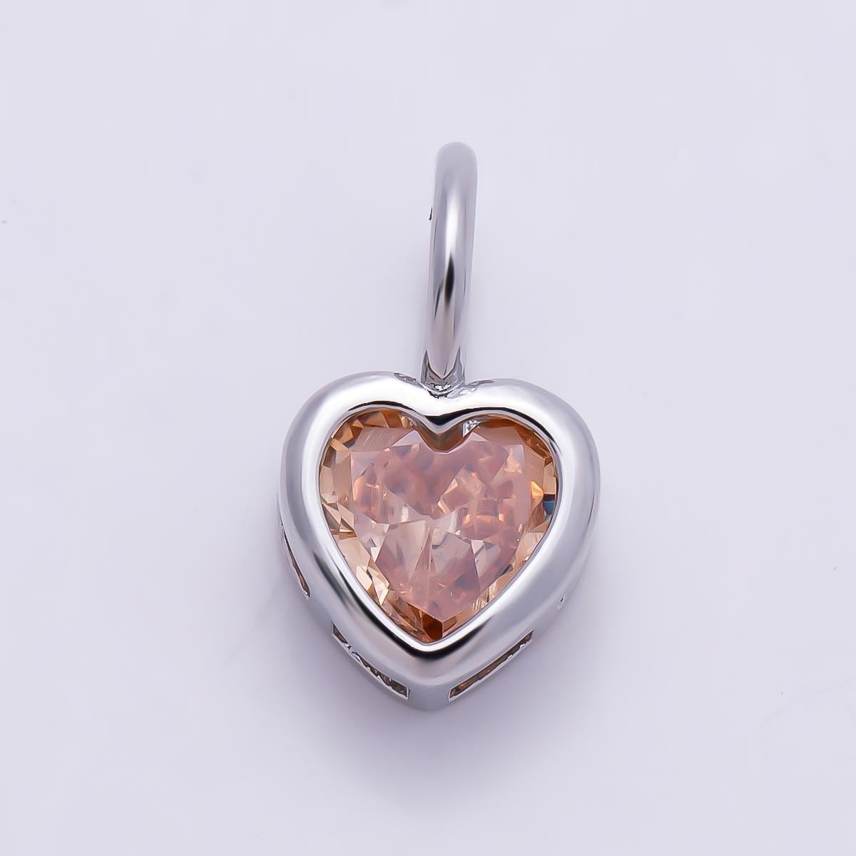 Silver 8mm Birthstone Heart Charm Cubic Zirconia Charms Personalized custom Jewelry Making Necklace Pendant | Charms-1299