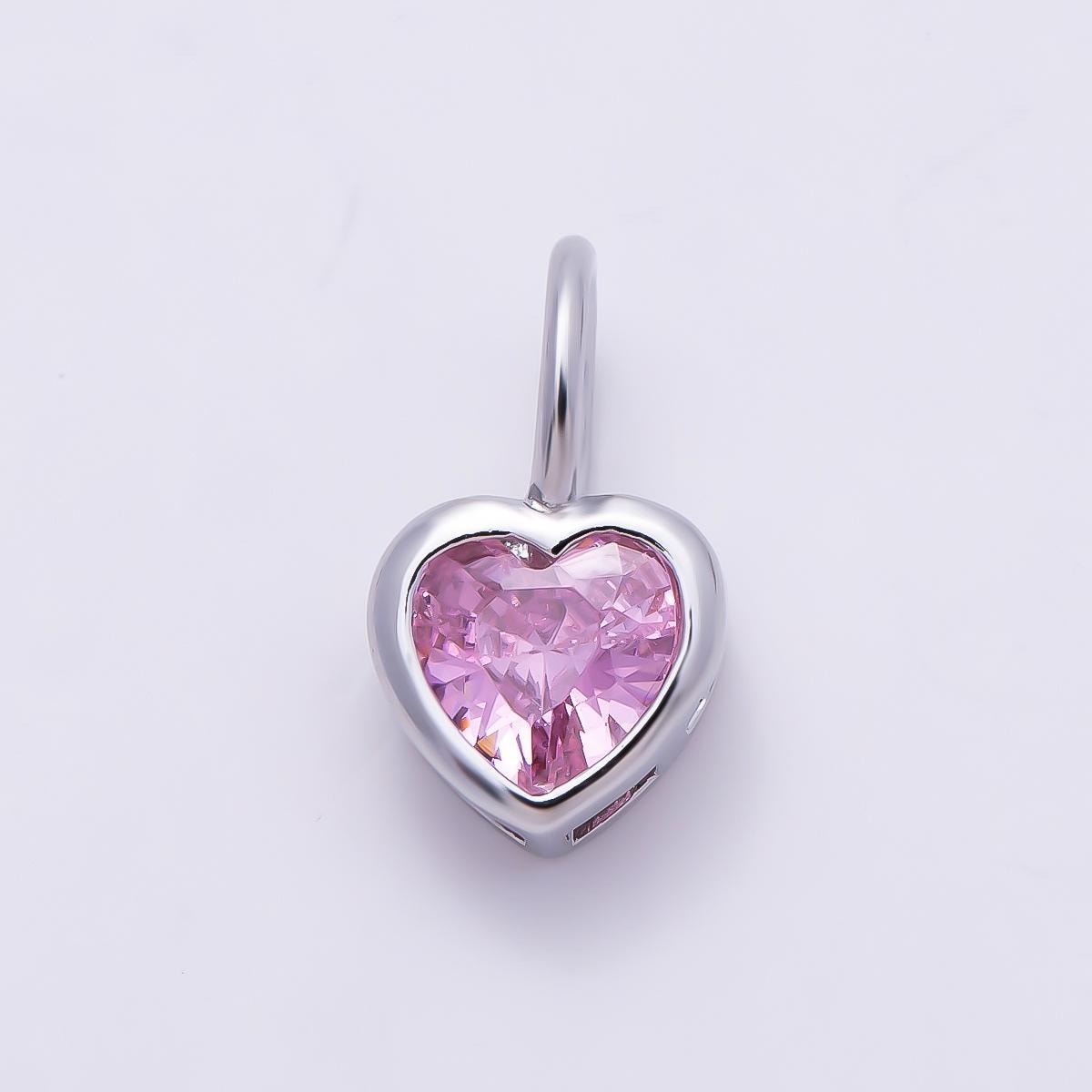 Silver 8mm Birthstone Heart Charm Cubic Zirconia Charms Personalized custom Jewelry Making Necklace Pendant | Charms-1299