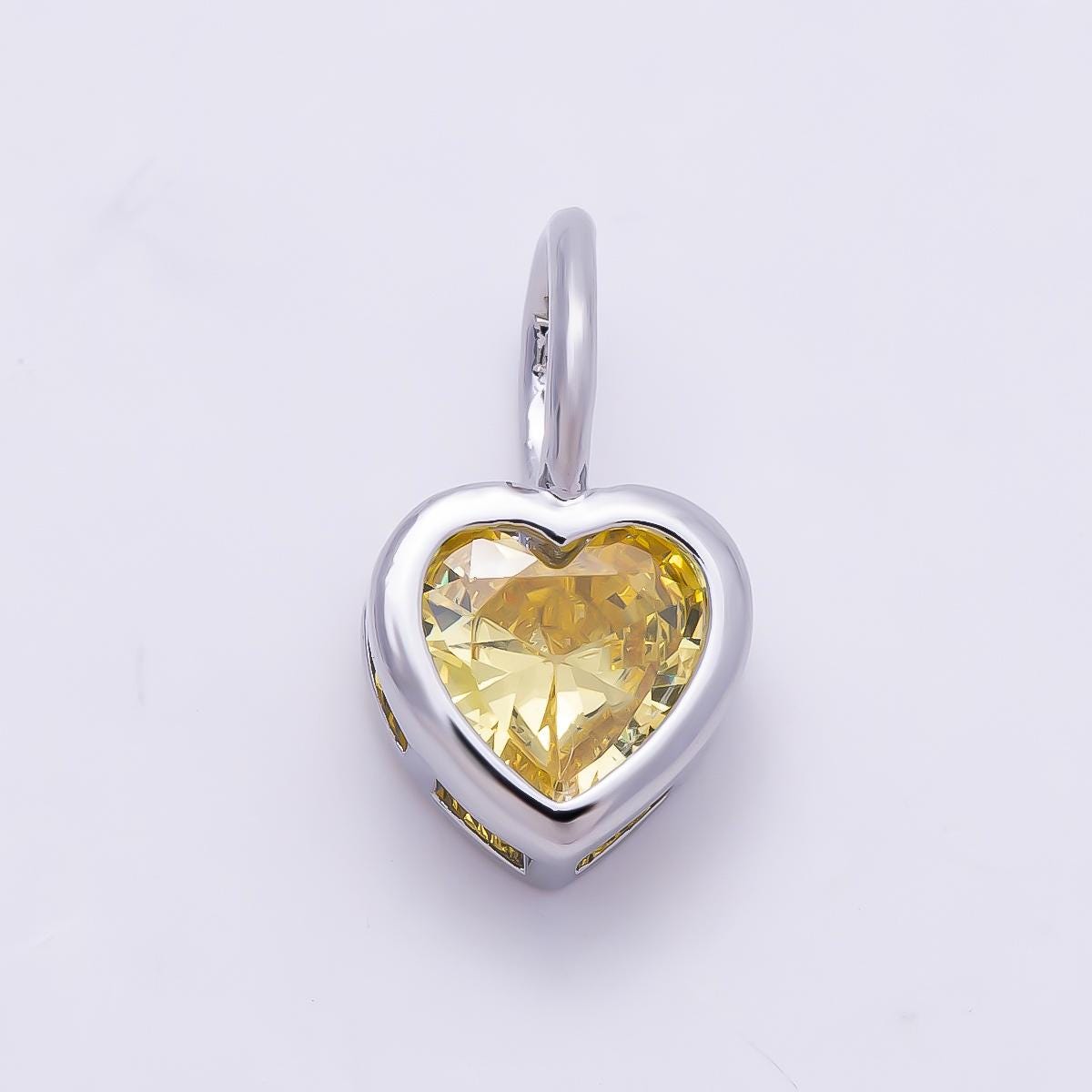 Silver 8mm Birthstone Heart Charm Cubic Zirconia Charms Personalized custom Jewelry Making Necklace Pendant | Charms-1299