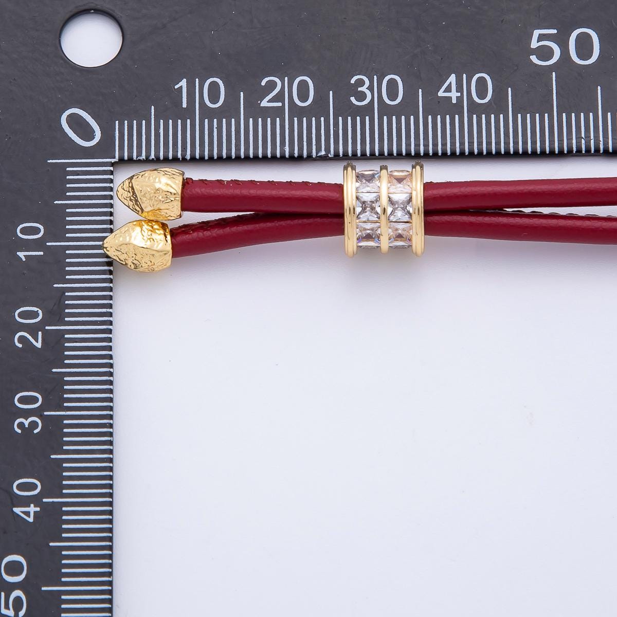 18K Gold Filled 3.3mm Brown, Red Faux Leather Baguette CZ Slide Bolo Chain 24in Necklace Adjustable Slider Cord Bohemian Jewelry | WA-01211