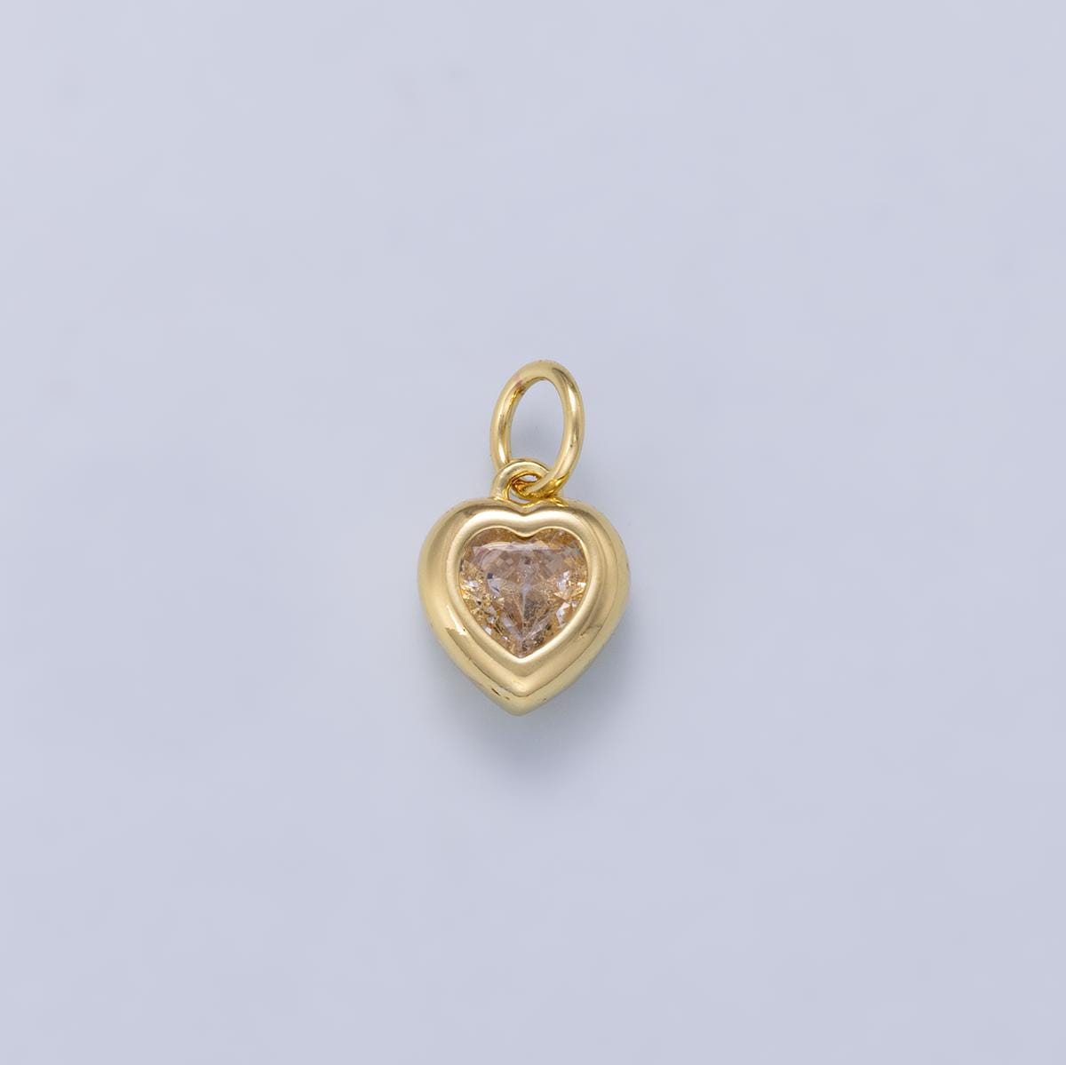 24K Gold Filled 9mm Clear CZ Heart Bezel Charm in Gold & Silver | Charms-01265