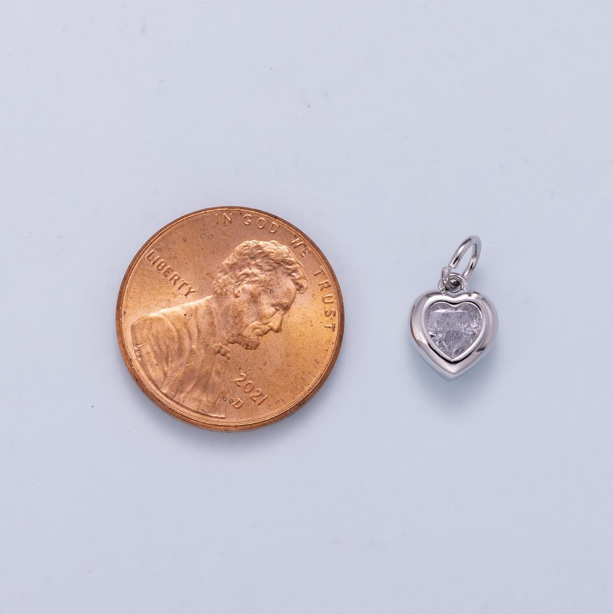 24K Gold Filled 9mm Clear CZ Heart Bezel Charm in Gold & Silver | Charms-01265