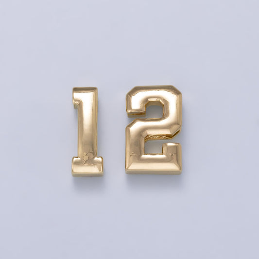 24k Gold Filled Varsity Number Beads charm Sport Number Spacer 3D Gold digit number 1 2 bubble Cord Bracelet Supply
