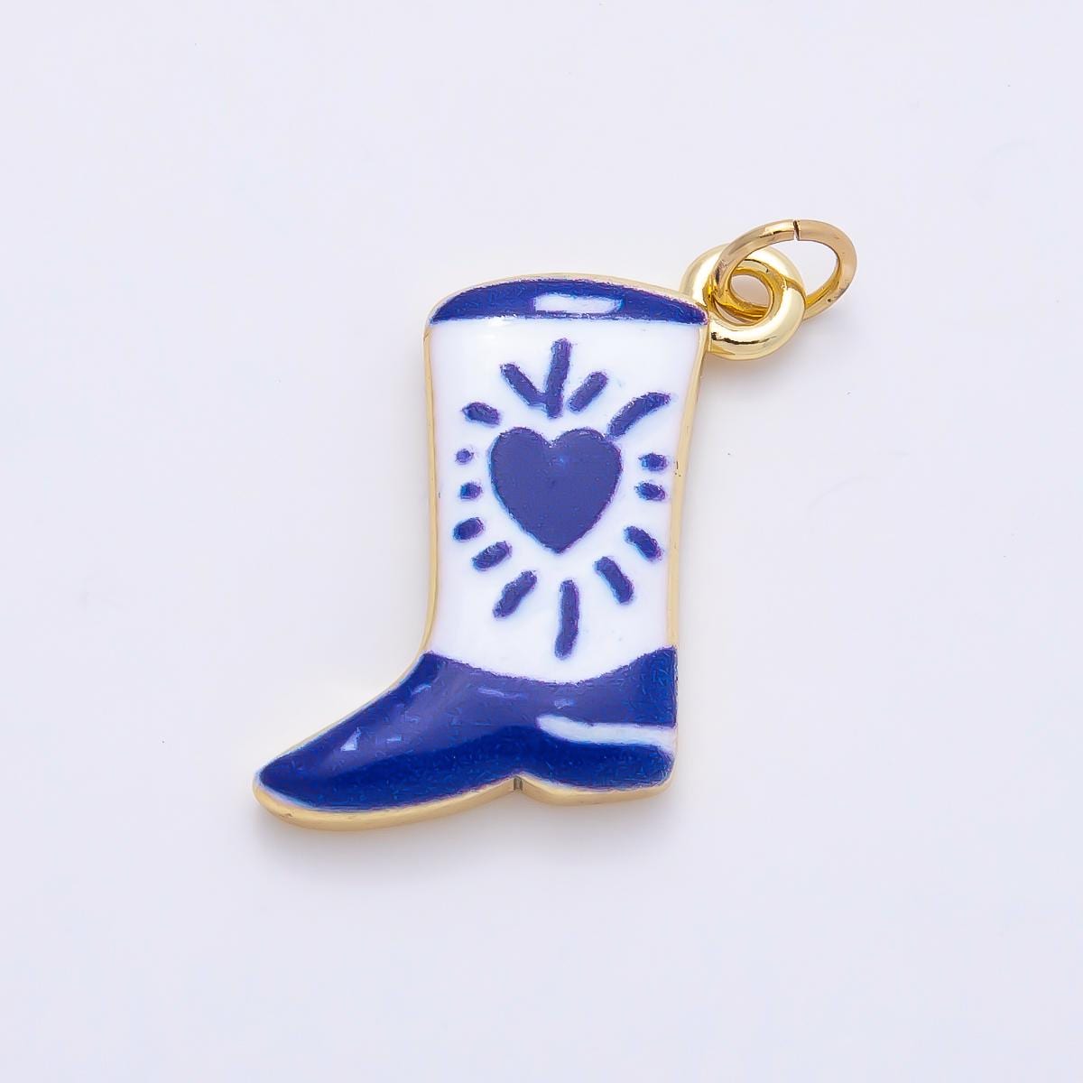 16K Gold Filled 20mm Enamel Boots Shoes Charm Western Cowboy Art Heart Cherry Tulip Bootie for DIY Jewelry Making Supplies | Charms-01236