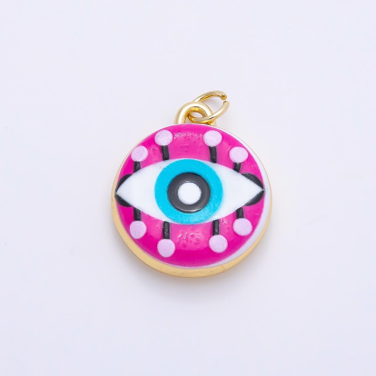 16K Gold Filled 20mm Blue Pink Evil Eye Enamel Round Charm Protection Coin Medallion Charm for DIY Jewelry making Supplies | Charms-01241