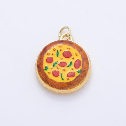 16K Gold Filled 20mm Pepperoni Pizza Enamel Round Charm Medallion Food Pendant for DIY Jewelry Making Supplies Necklace | Charms-01243