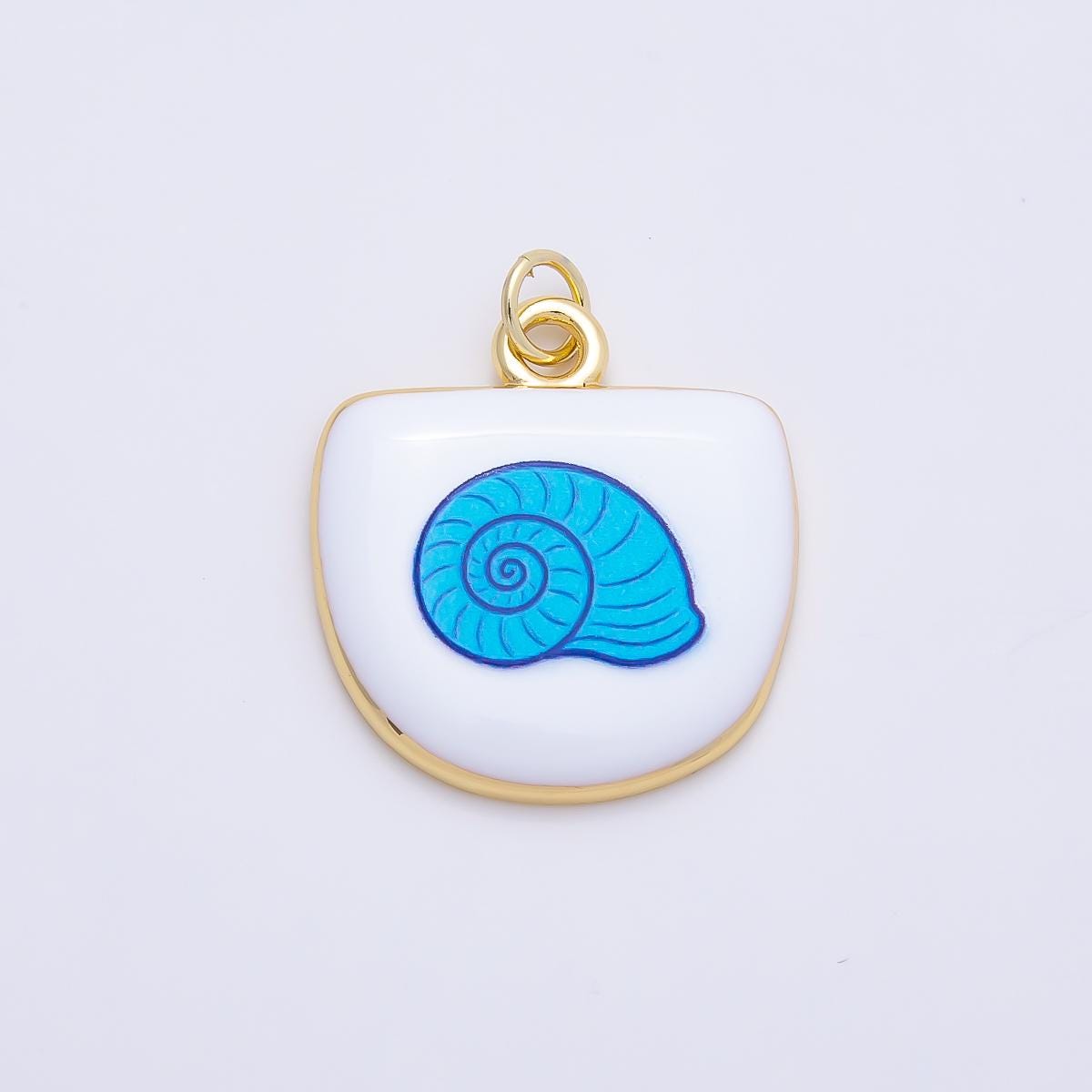 16K Gold Filled 22mm Sea Shell, Scallop, Starfish Blue White Enamel Charm Medallion Tablet Charm for DIY Jewelry Supplies | Charms-01244