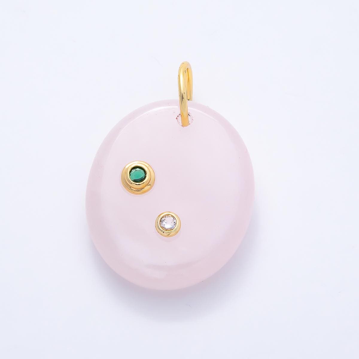 18k Gold Filled 27mm Pink Opal Coin Pendant Gemstone Green Clear CZ Medallion Disc Charm DIY Necklace Jewelry Making Supplies | CHARMS-01254