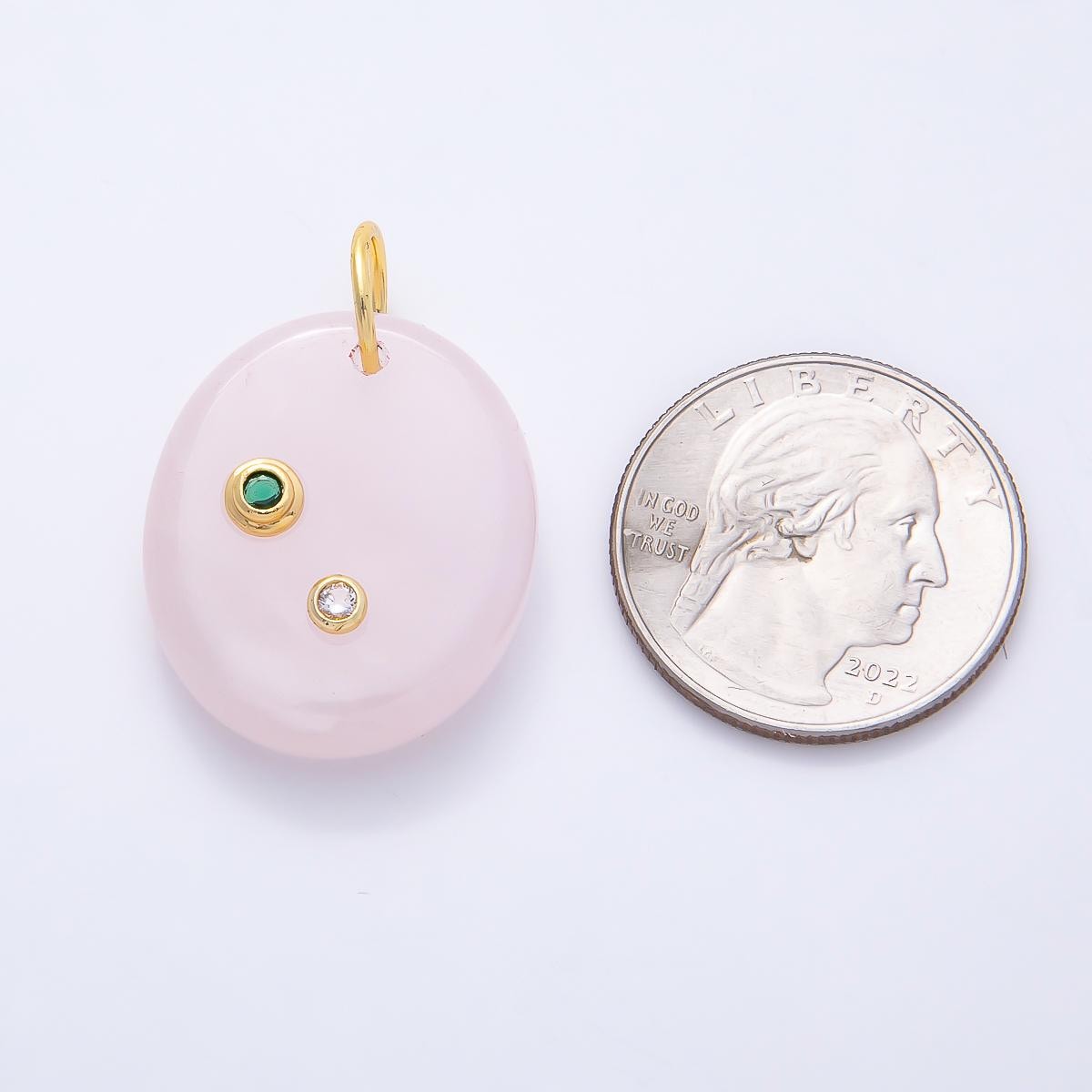 18k Gold Filled 27mm Pink Opal Coin Pendant Gemstone Green Clear CZ Medallion Disc Charm DIY Necklace Jewelry Making Supplies | CHARMS-01254