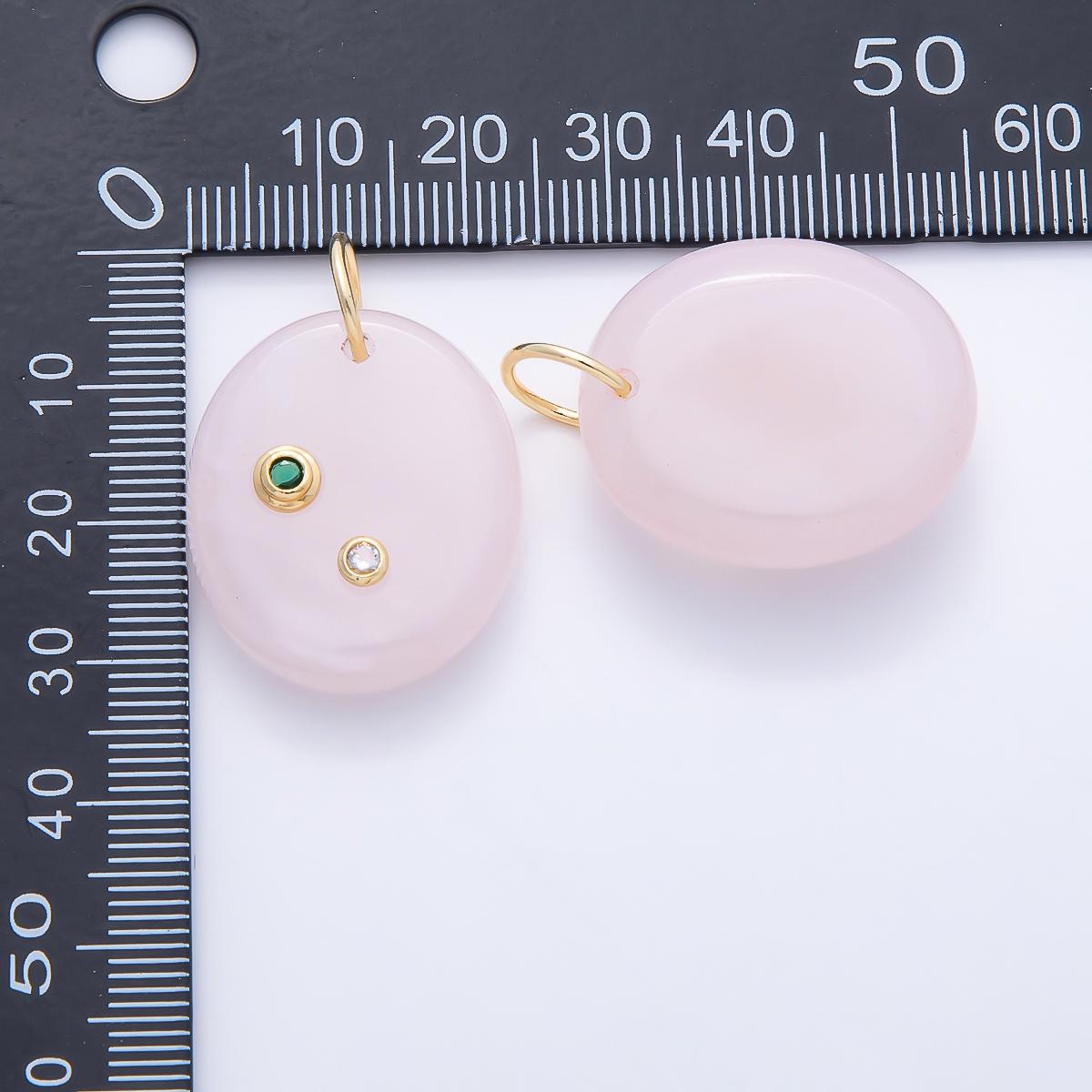 18k Gold Filled 27mm Pink Opal Coin Pendant Gemstone Green Clear CZ Medallion Disc Charm DIY Necklace Jewelry Making Supplies | CHARMS-01254