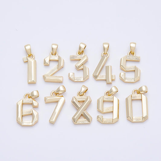 16K Gold Filled 15mm Ribbed Edged Geometric Number Numerology Charm Digit Block Pendant for DIY Necklace Jewelry Supplies | Charms-01207