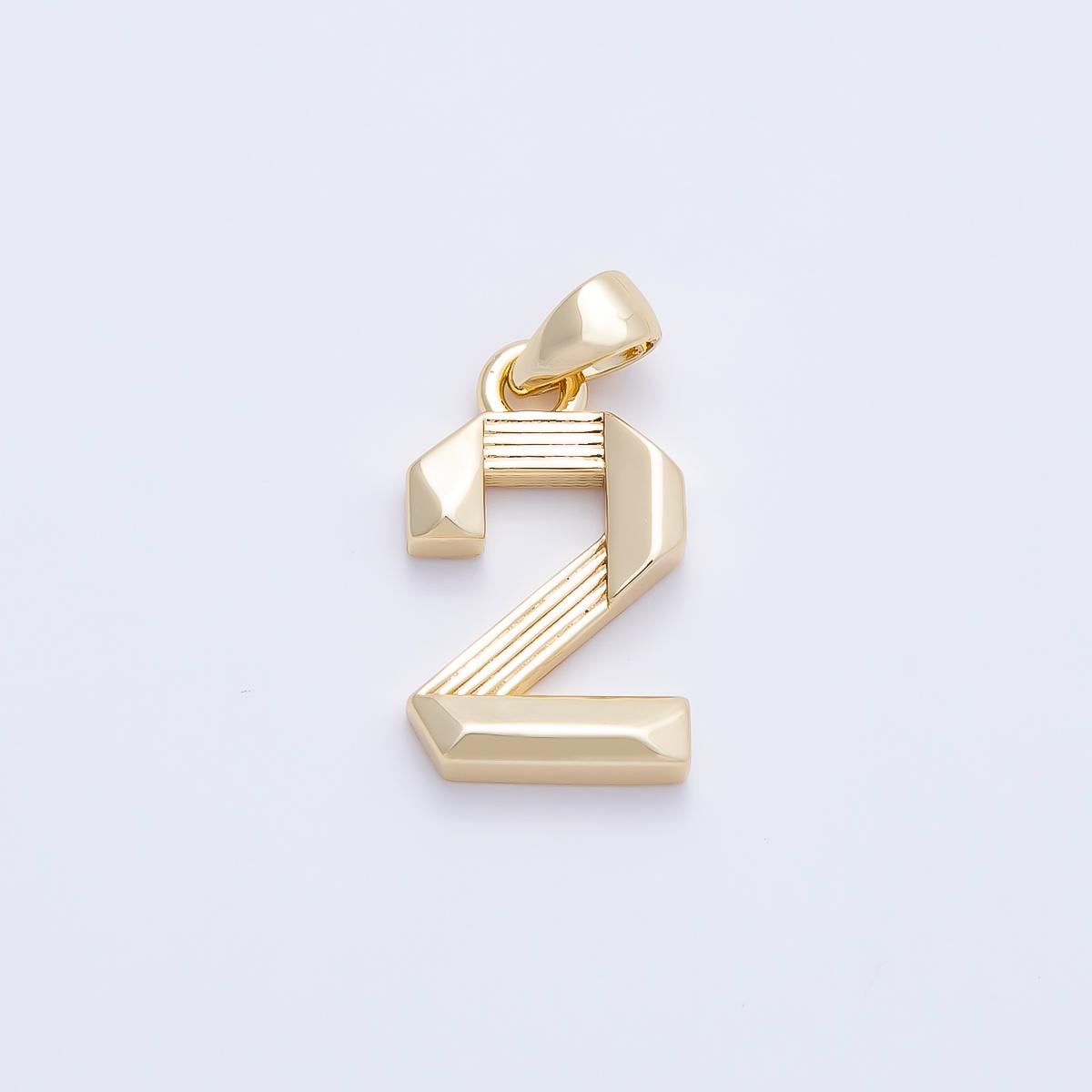 16K Gold Filled 15mm Ribbed Edged Geometric Number Numerology Charm Digit Block Pendant for DIY Necklace Jewelry Supplies | Charms-01207