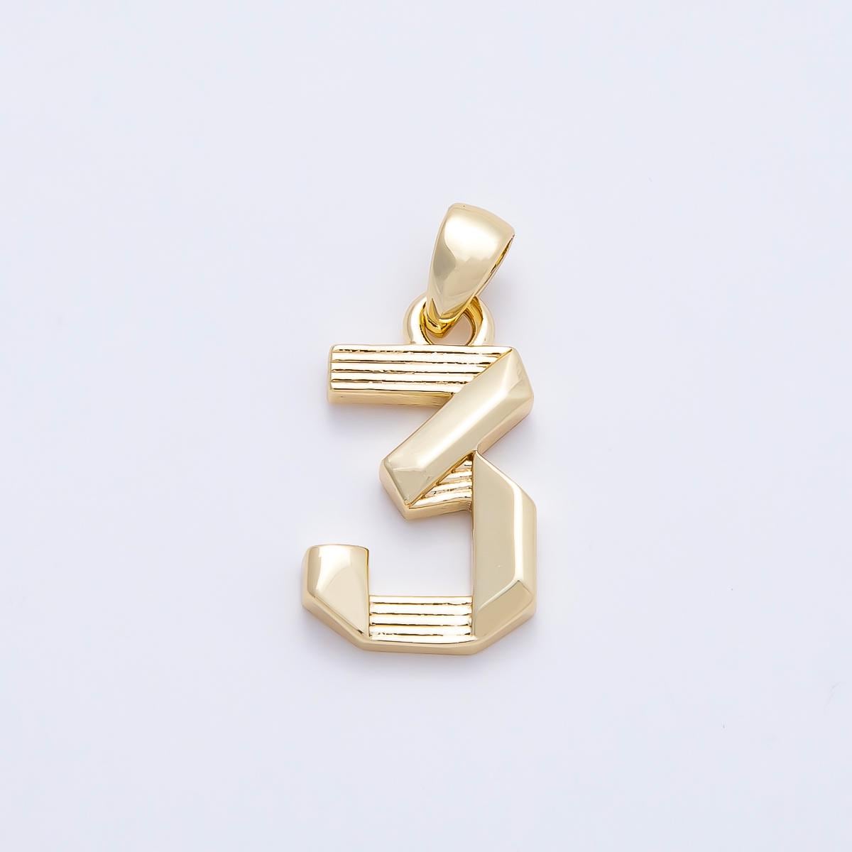 16K Gold Filled 15mm Ribbed Edged Geometric Number Numerology Charm Digit Block Pendant for DIY Necklace Jewelry Supplies | Charms-01207