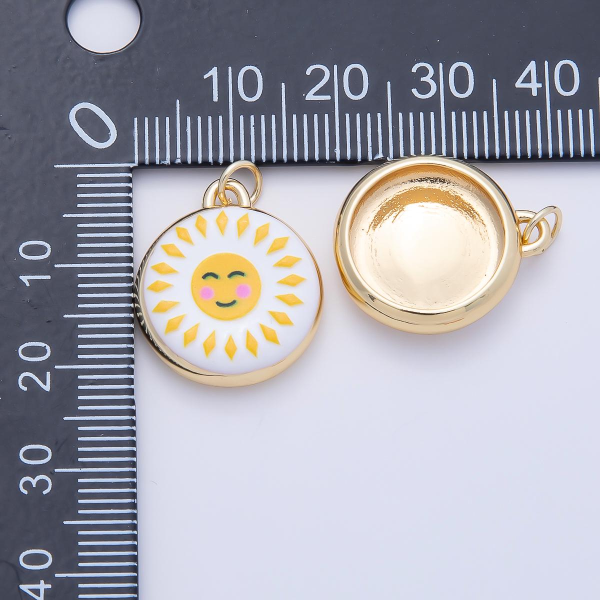 16K Gold Filled 20mm Happy Smiley Face Celestial Sun Enamel Round Charm Sunburst Coin Pendant for DIY Jewelry Making Supplies | Charms-01242