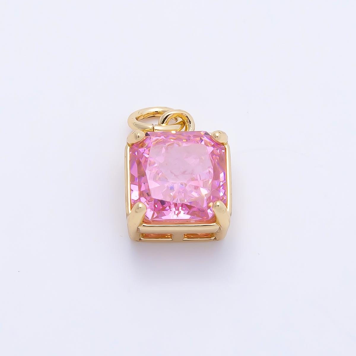 16K Gold Filled 11mm Birthstone CZ Square Charm Gemstone Drop for DIY Necklace Jewelry Supplies for Birthday Gift Necklace | Charms-01172