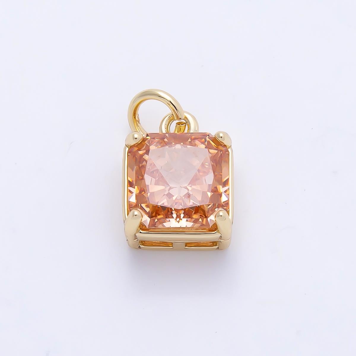 16K Gold Filled 11mm Birthstone CZ Square Charm Gemstone Drop for DIY Necklace Jewelry Supplies for Birthday Gift Necklace | Charms-01172