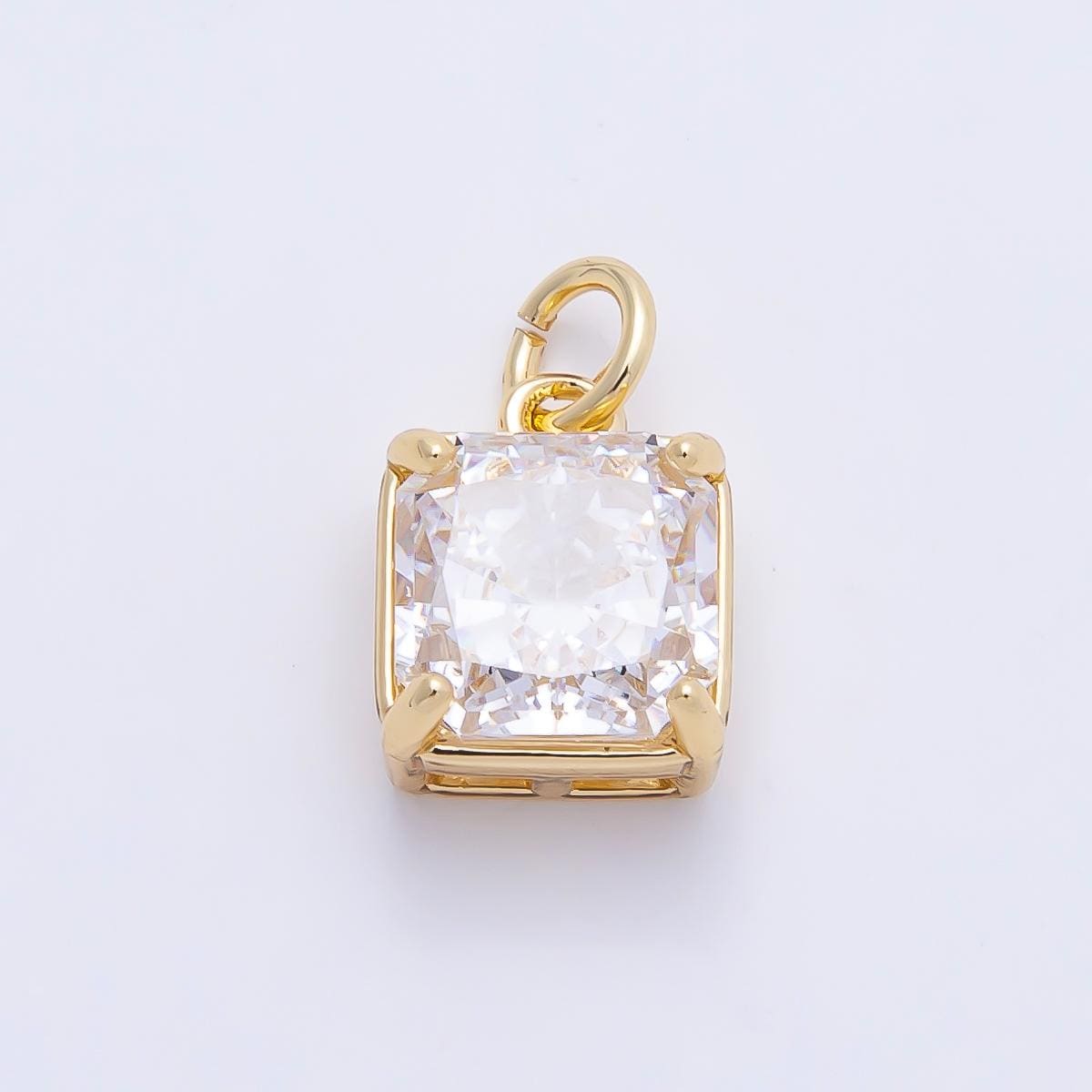 16K Gold Filled 11mm Birthstone CZ Square Charm Gemstone Drop for DIY Necklace Jewelry Supplies for Birthday Gift Necklace | Charms-01172