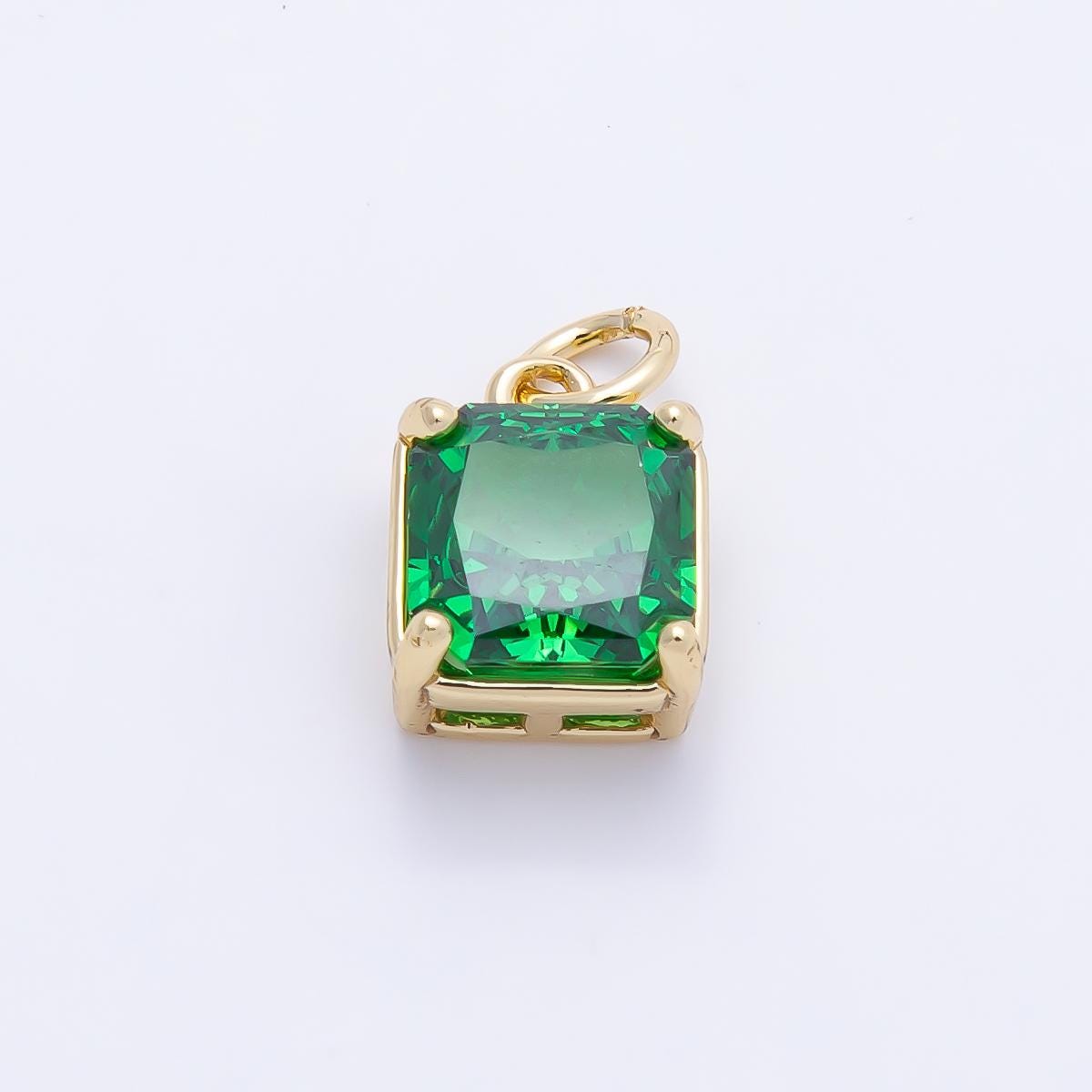 16K Gold Filled 11mm Birthstone CZ Square Charm Gemstone Drop for DIY Necklace Jewelry Supplies for Birthday Gift Necklace | Charms-01172