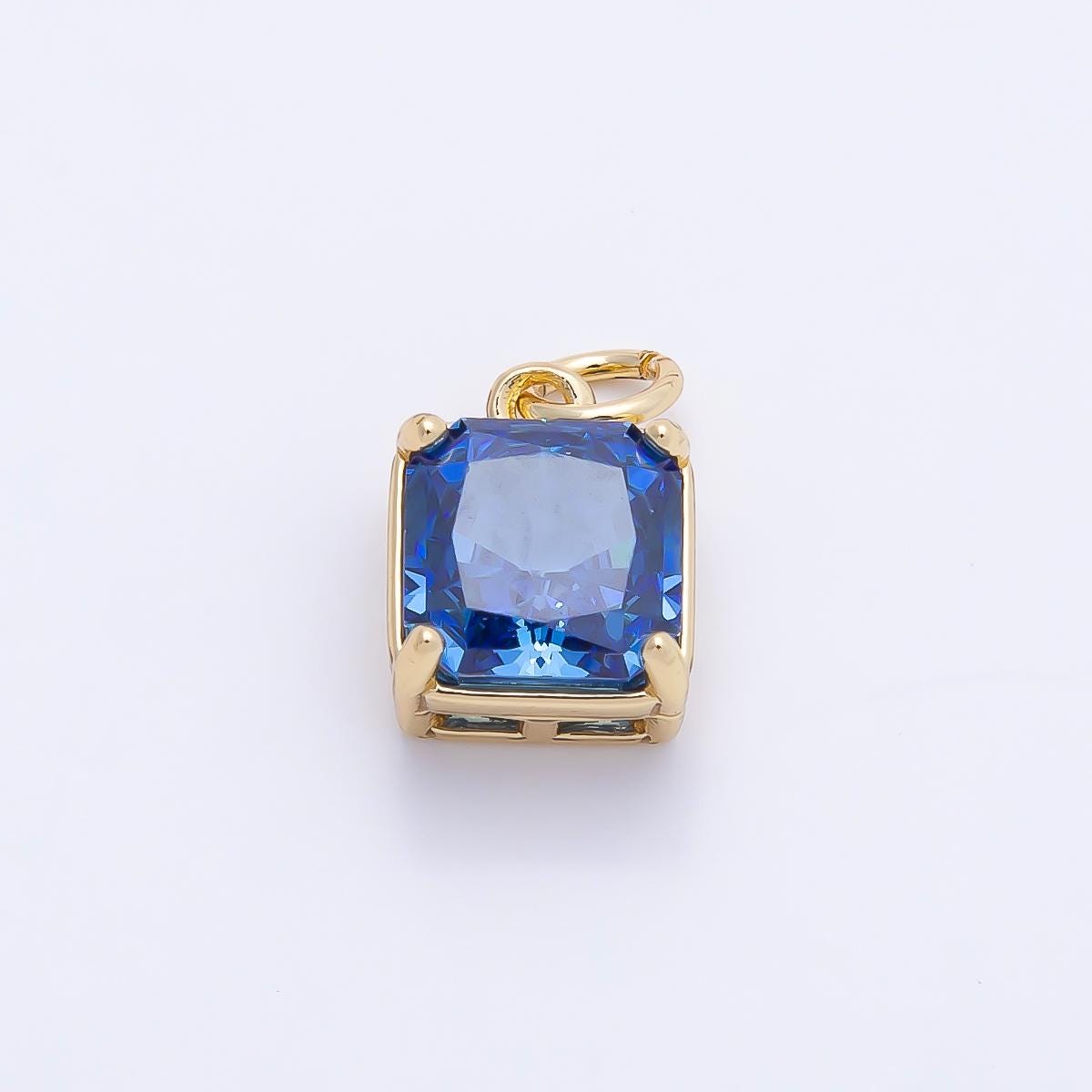 16K Gold Filled 11mm Birthstone CZ Square Charm Gemstone Drop for DIY Necklace Jewelry Supplies for Birthday Gift Necklace | Charms-01172