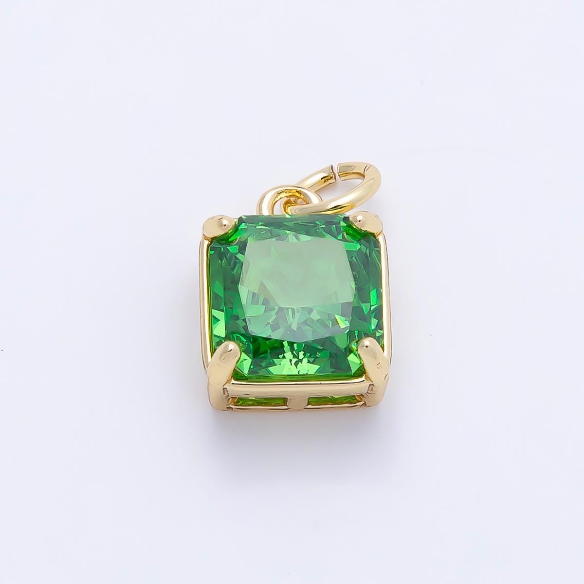 16K Gold Filled 11mm Birthstone CZ Square Charm Gemstone Drop for DIY Necklace Jewelry Supplies for Birthday Gift Necklace | Charms-01172