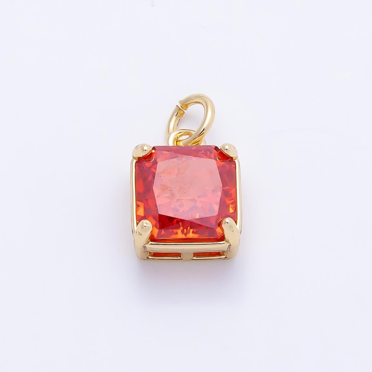 16K Gold Filled 11mm Birthstone CZ Square Charm Gemstone Drop for DIY Necklace Jewelry Supplies for Birthday Gift Necklace | Charms-01172