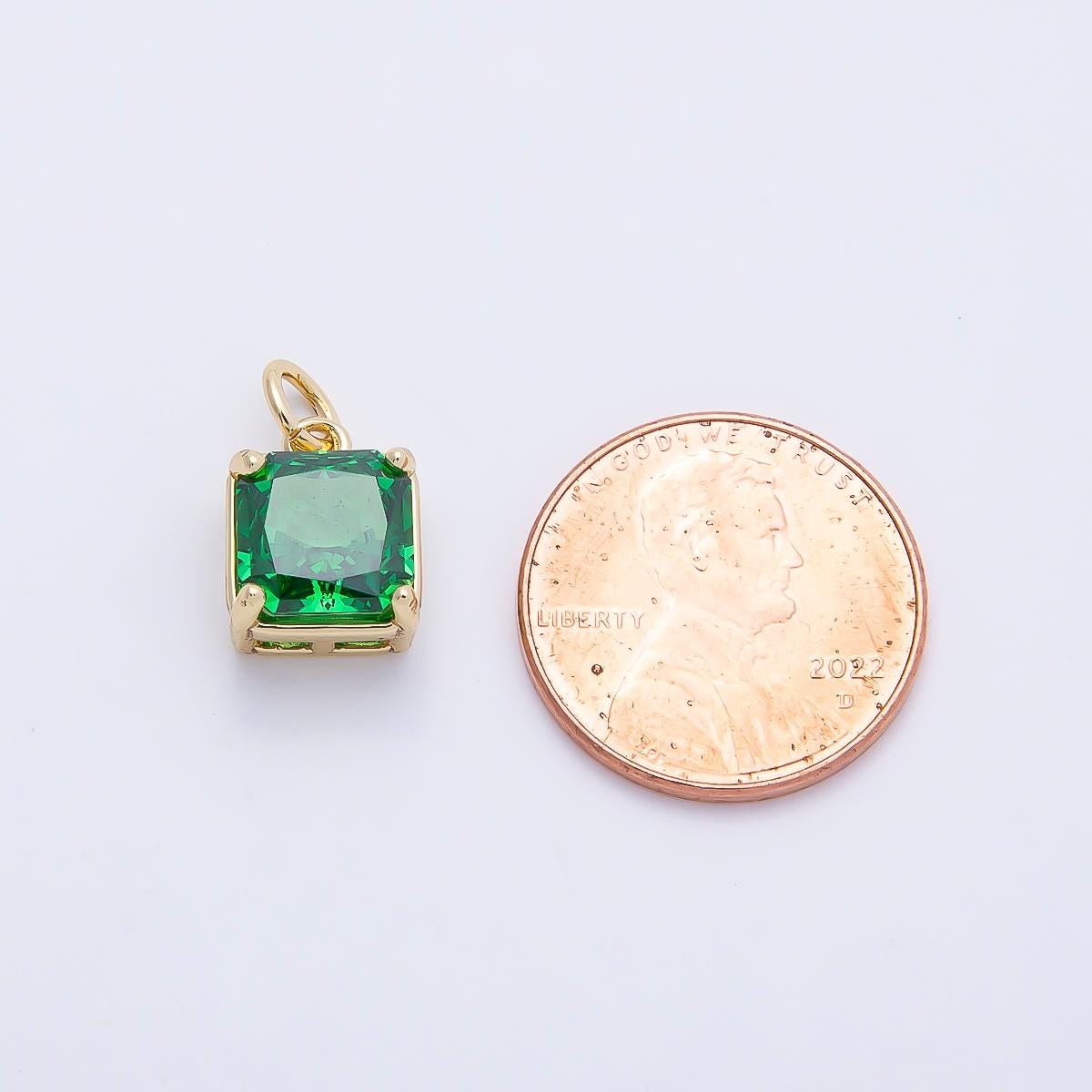 16K Gold Filled 11mm Birthstone CZ Square Charm Gemstone Drop for DIY Necklace Jewelry Supplies for Birthday Gift Necklace | Charms-01172